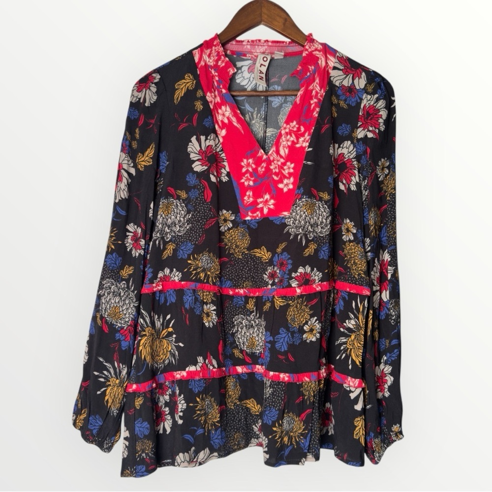 Anthropologie Dolan Red Black Floral Boho Blouse Size XS